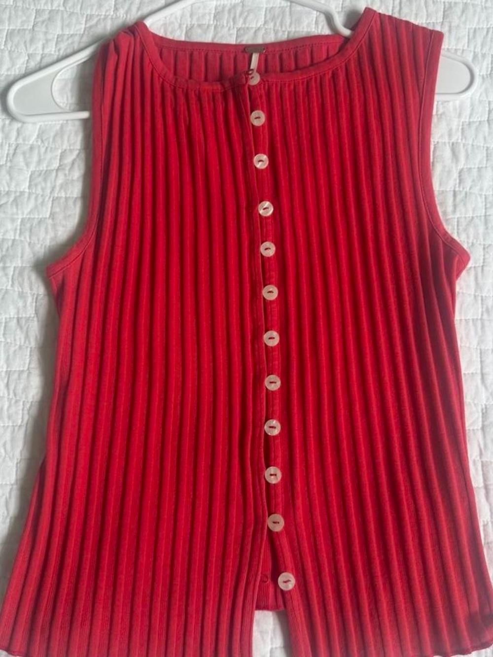 Free People Red Ribbed Button-Front Tank